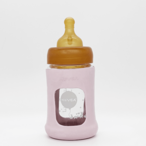 Wide Neck baby bottle with natural rubber protection 150ml, Powder pink