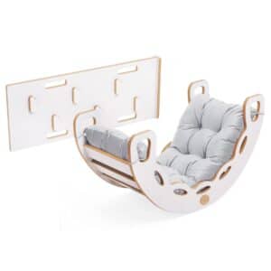 4in1 kiipeilykaari ja keinu pehmusteella harmaa sametti, Plush Nest