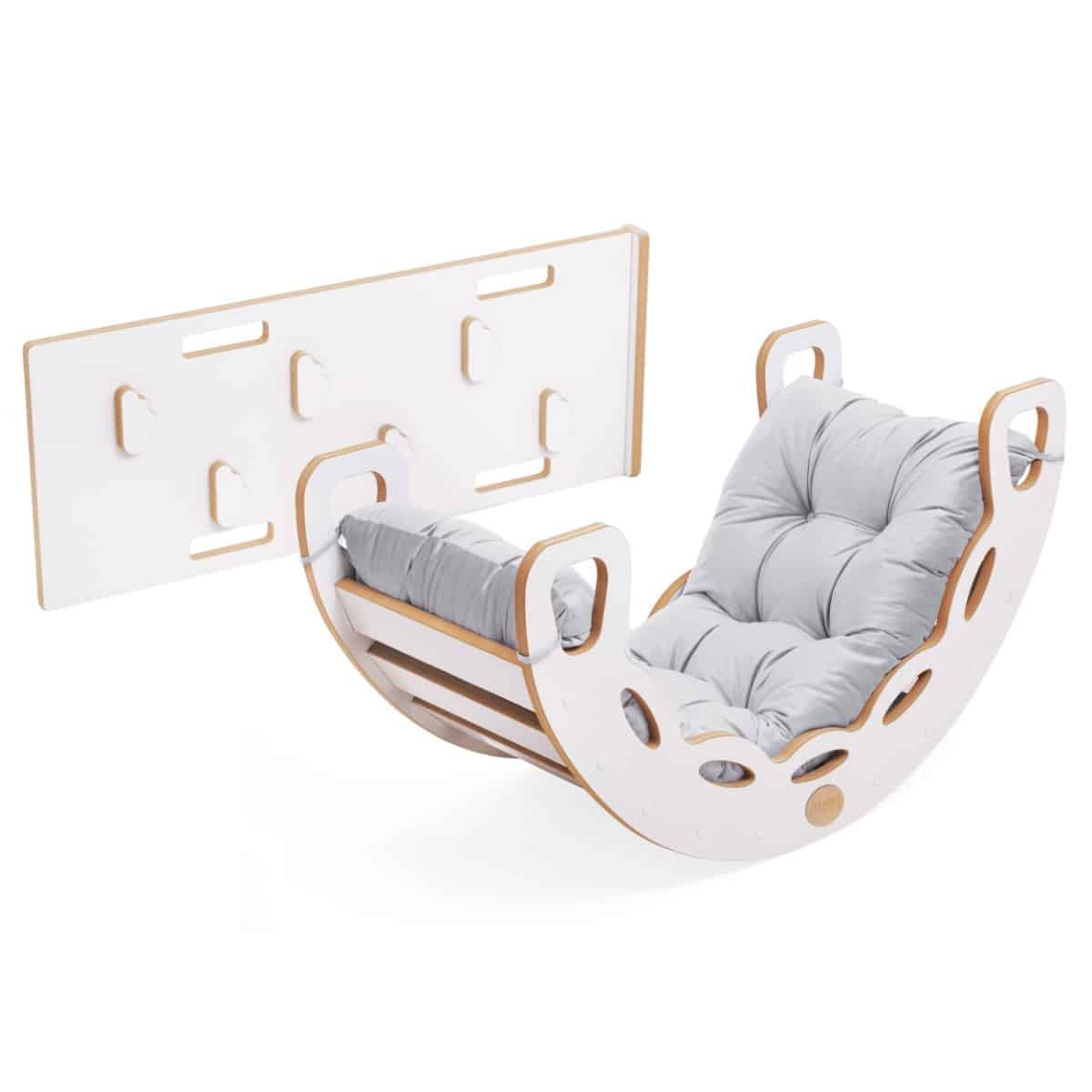 4in1 kiipeilykaari ja keinu pehmusteella harmaa sametti, Plush Nest