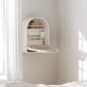 Valkoinen hoitopöytä seinälle.