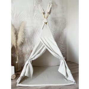 Tiipii-teltta + matto pellavaa - Luonnonvalkoinen, Monio