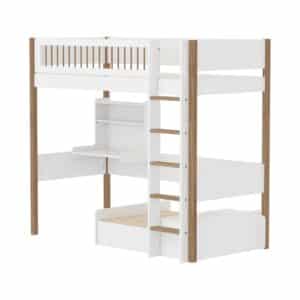 Parvisänky 90x200 työpöydällä ja sohvamoduulilla, White/Oak pystypalkit - Flexa