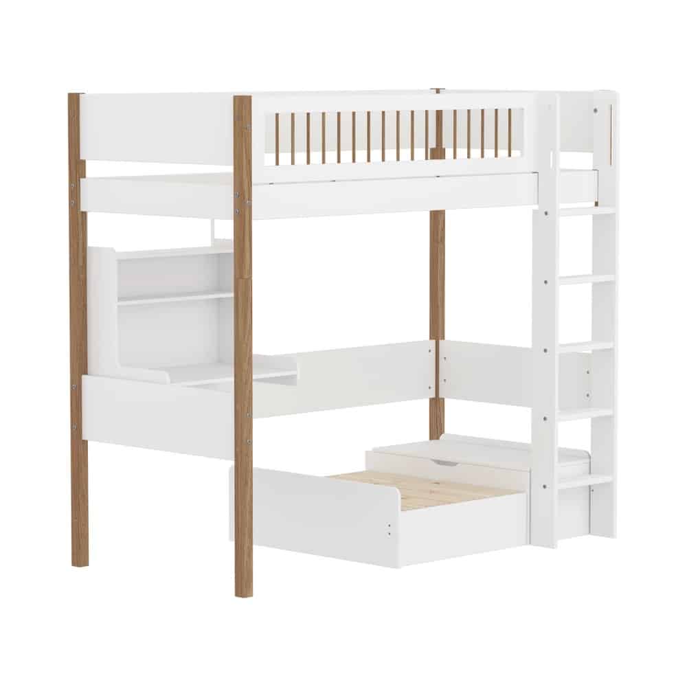 Parvisänky 90x200 työpöydällä ja sohvamoduulilla, White/Oak pystypalkit - Flexa - Image 3