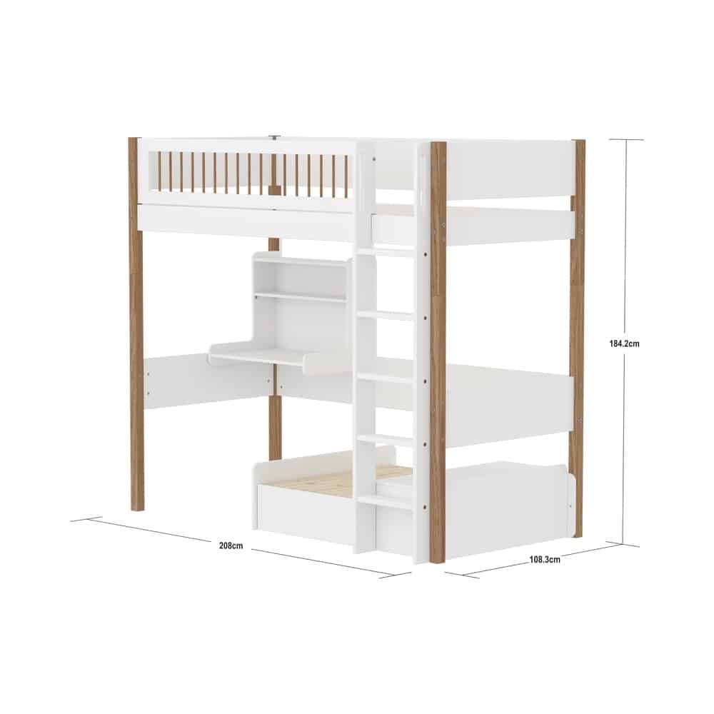 Parvisänky 90x200 työpöydällä ja sohvamoduulilla, White/Oak pystypalkit - Flexa - Image 5