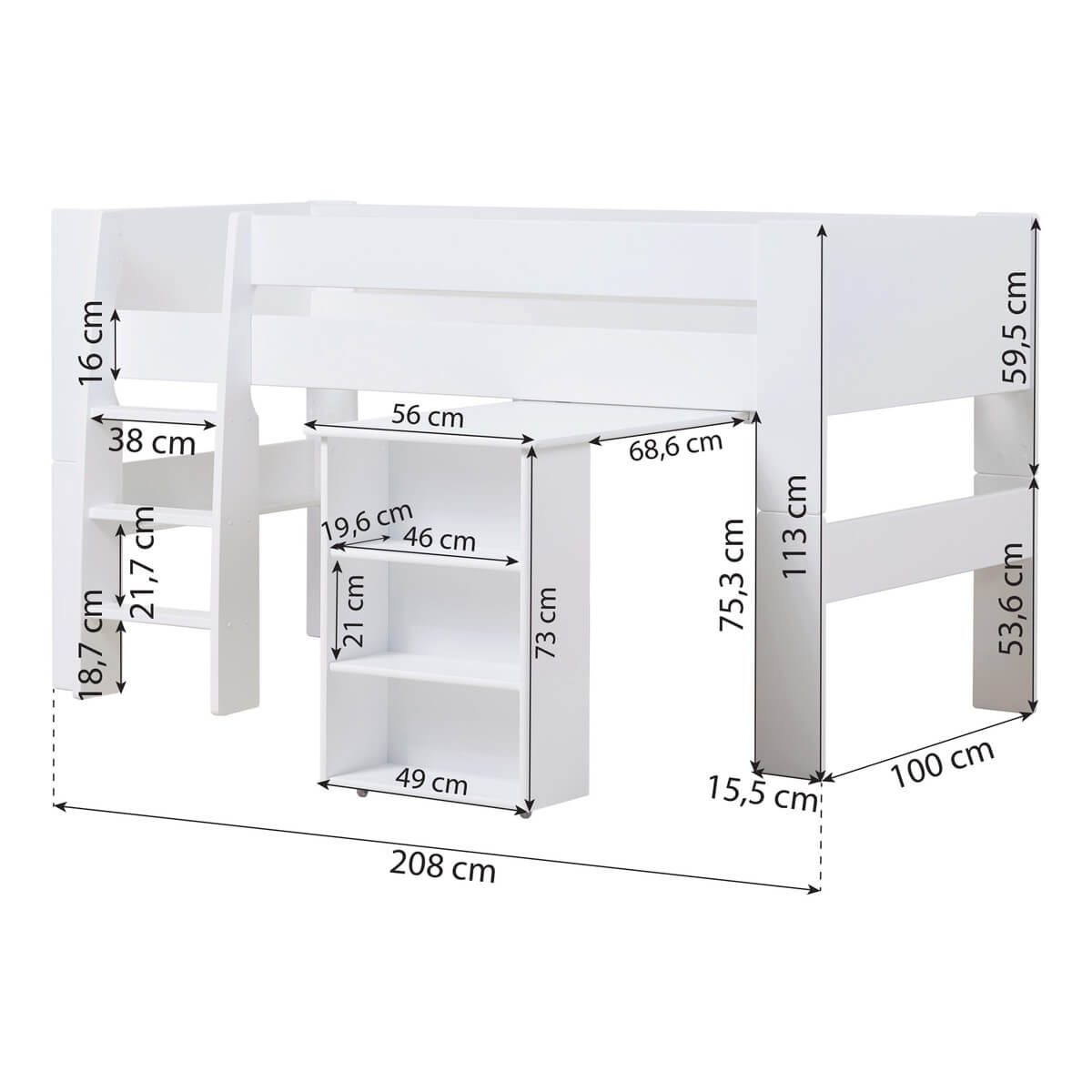 Hoppekids Pure puolikorkea sänky työpöydällä 90×200 - Image 9