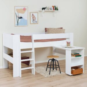 Hoppekids Pure puolikorkea sänky työpöydällä 90×200