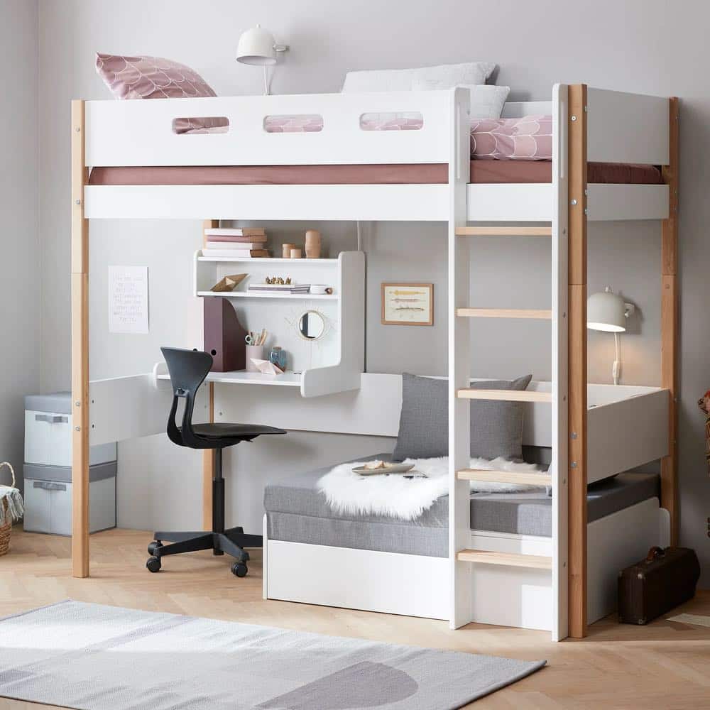 Parvisänky 90x200 työpöydällä ja sohvamoduulilla, White/Oak - Flexa - Image 2