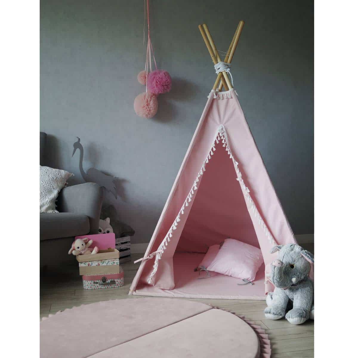 Tiipii-teltta + patja ja tyynyt Vaaleanpunainen, Monio - Image 3