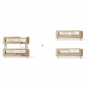 Muunnosarja: Wood Mini+ matala kerrossänky kahdeksi juniorsängyksi, Oliver Furniture