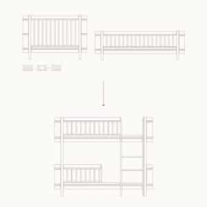 Muunnosarja: Wood Mini+ pinnasänky ja juniorisänky kerrossängyksi, Oliver Furniture
