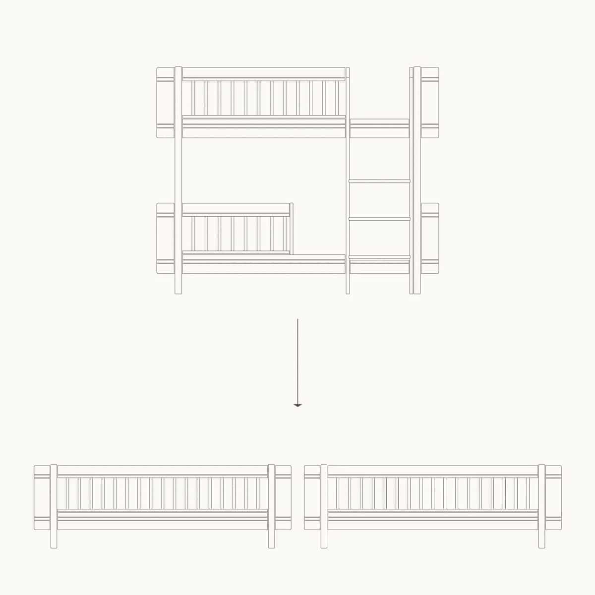 Muunnosarja: Wood Mini+ matala kerrossänky kahdeksi juniorsängyksi, Oliver Furniture - Image 2