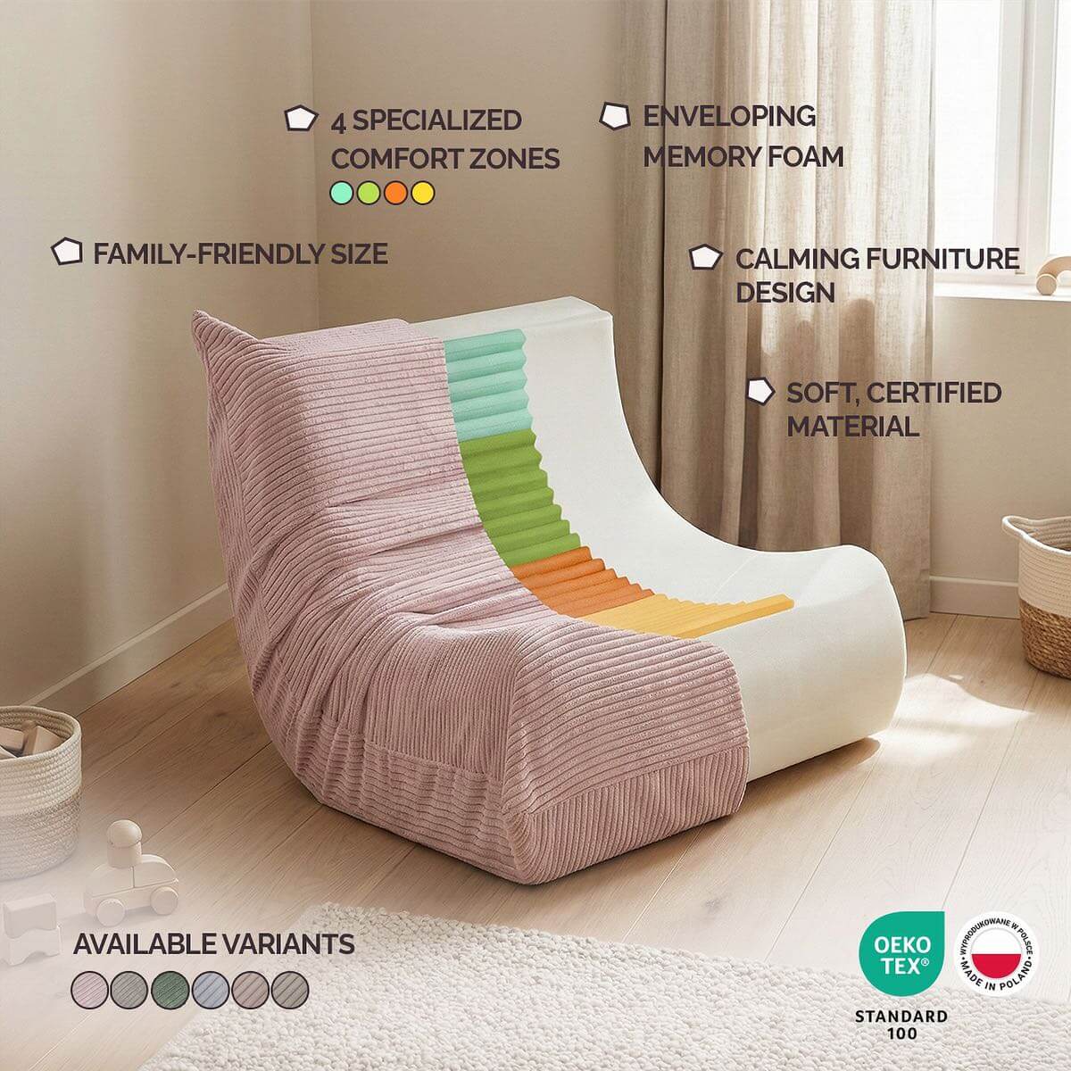 Lasten nojatuoli samettia Mooni Beige, Plush Nest - Image 6
