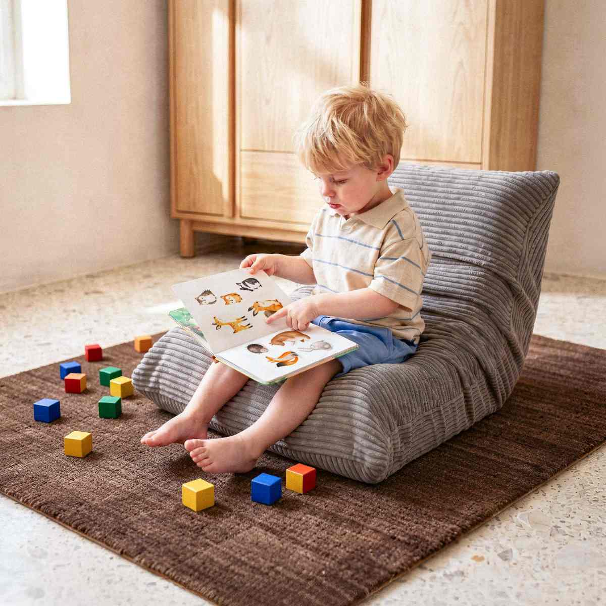 MOONI Mini -lasten nojatuoli, vaaleanpunainen vakosametti, Plush Nest - Image 4