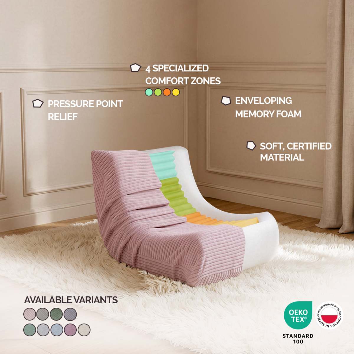 MOONI Mini -lasten nojatuoli, vaaleanpunainen vakosametti, Plush Nest - Image 5