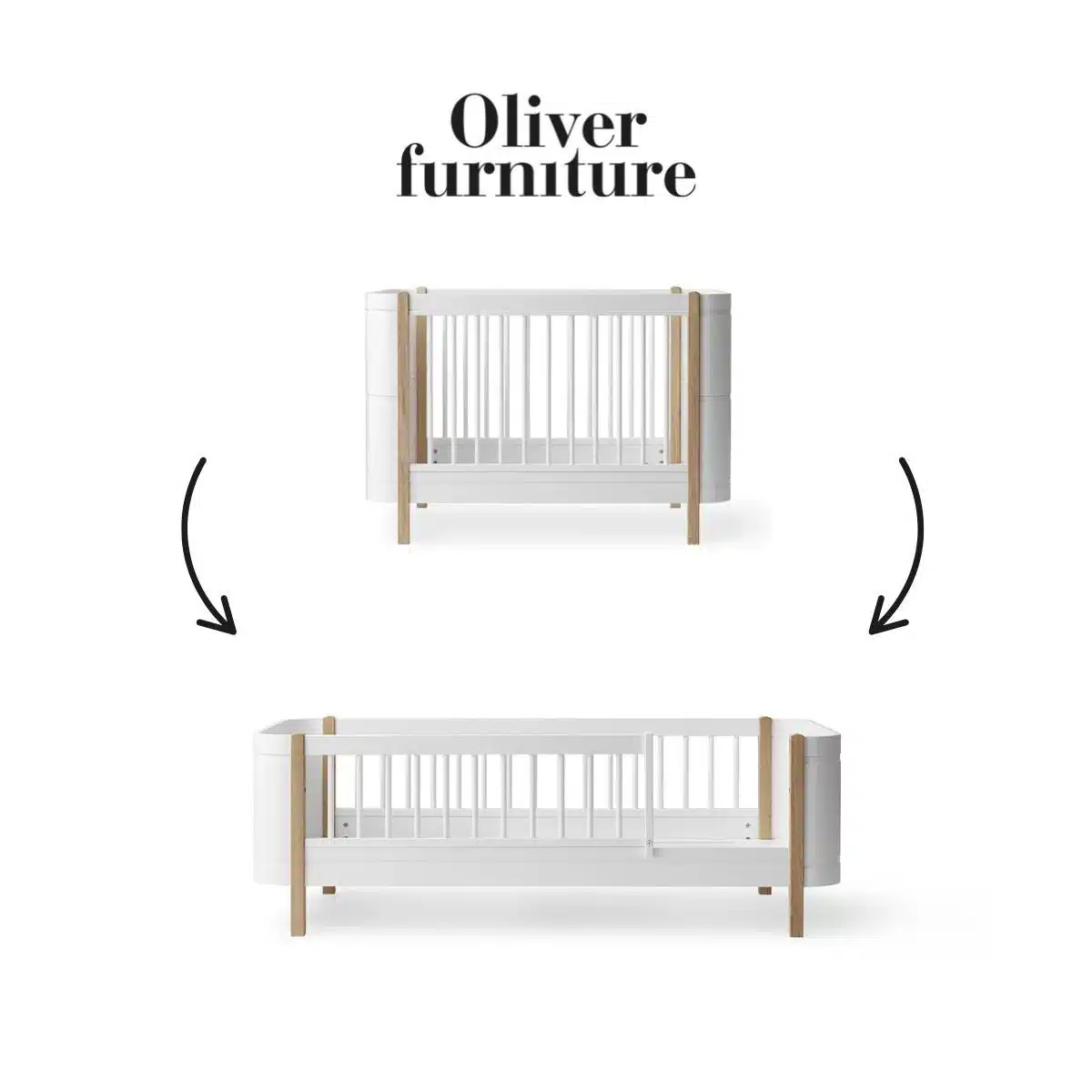 Muunnosarja: Wood Mini+ pinnasänky juniorsängyksi, Oliver Furniture - Image 2