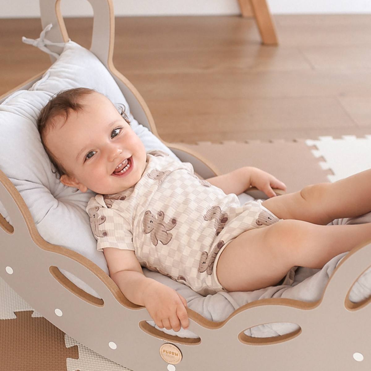 4in1 kiipeilykaari ja keinu pehmusteella harmaa/ harmaa pehmuste, Plush Nest - Image 8