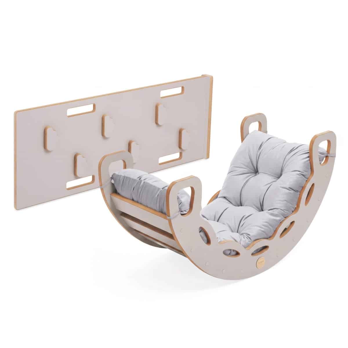 4in1 kiipeilykaari ja keinu pehmusteella harmaa/ harmaa pehmuste, Plush Nest - Image 2