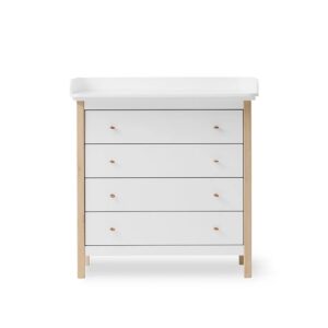 Oliver Furniture hoitopöytä/lipasto Wood 4 laatikkoa, White/Oak